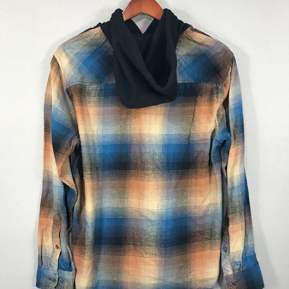 Valor Collective Shirt Men's Large Blue Plaid Hooded Flannel Long Sleeve Button - Picture 2 of 13